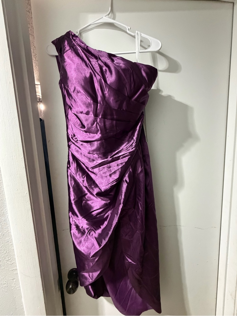 One-Shoulder Purple Satin Cocktail Dress